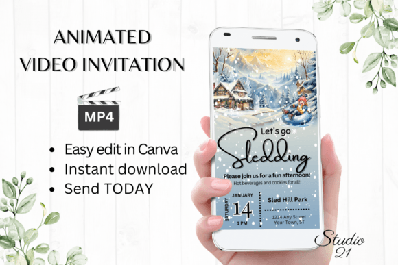 Let's Go Sledding Invitation: A Modern Template for Winter Celebrations