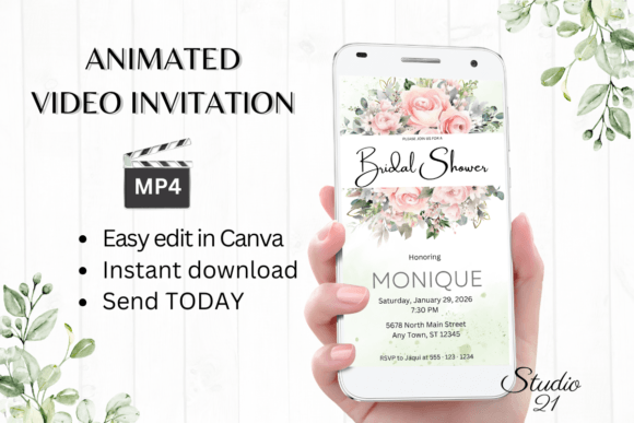 Pink Roses Bridal Shower Invite W4276: A Romantic Digital Template