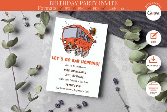 Plan the Ultimate Bar Crawl: Editable Birthday Invites
