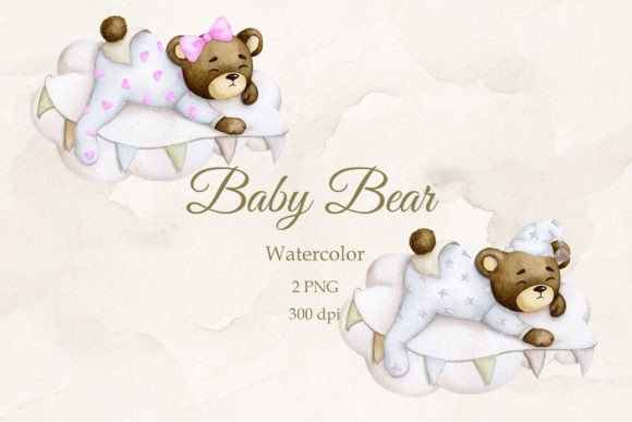 Teddy Bear on a Cloud: Whimsical Watercolor PNG Designs
