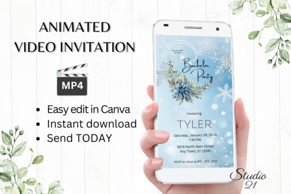Winter Bachelor Party Invite W5258: A Frosty Digital Invitation Template