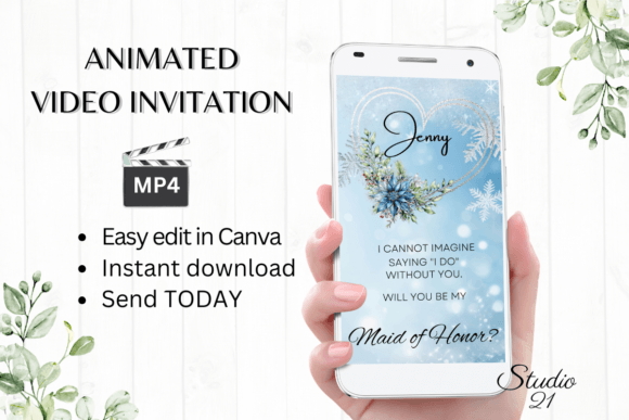 Winter Maid of Honor Proposal W3258MH: Your Animated Digital Invite